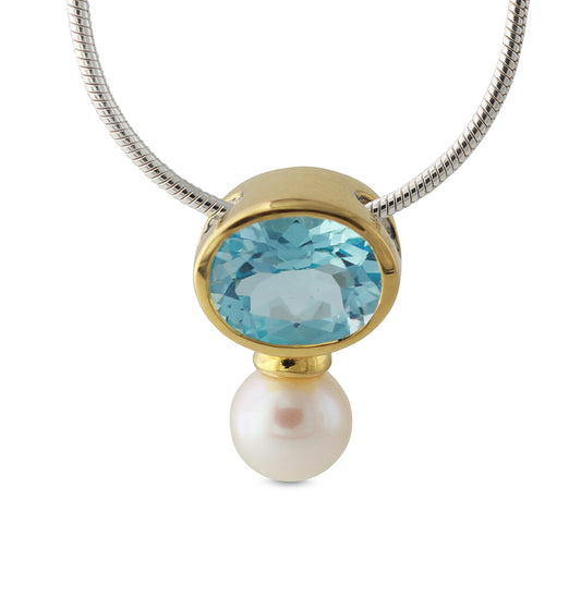 Silberanhänger mit 10x8mm Topas & 7mm SWZ-Perle, 18ct goldplattiert