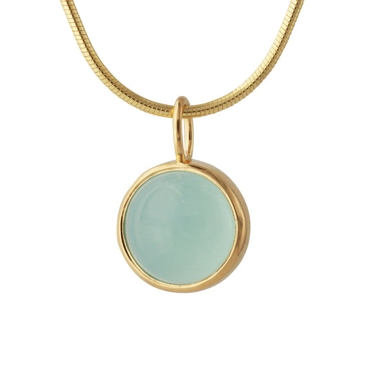 Silberanhänger mit 12mm Aqua Chalcedon, 18ct goldplattiert