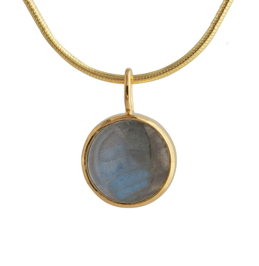 Silberanhänger mit 12mm Labradorit, 18ct goldplattiert