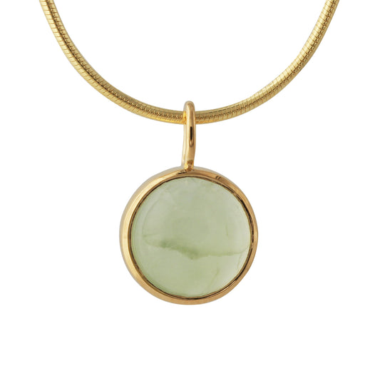 Silberanhänger mit 12mm Prehnit, 18ct goldplattiert