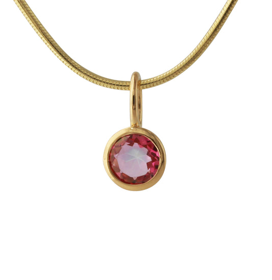 Silberanhänger mit 6mm Pink Topas, 18ct goldplattiert
