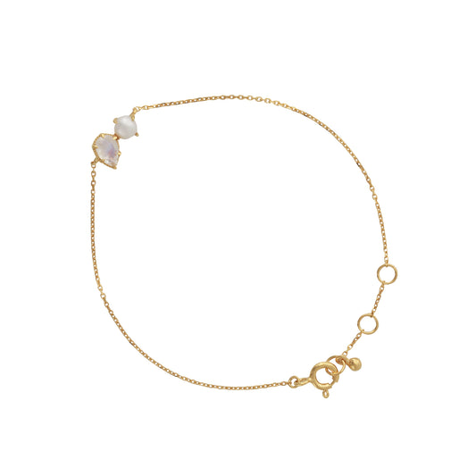 Silberarmband 18ct goldplattiert mit 4x6mm Mondstein & 4mm Perle, 16+3cm