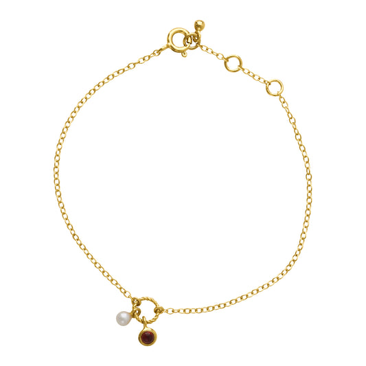 Silver bracelet gold-plated with garnet, SWZ pearl, 16+2cm 