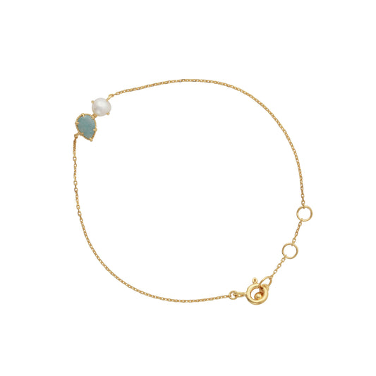 Silberarmband 18ct goldplattiert mit 4x6mm Blauquartz & 4mm Perle, 16+3cm