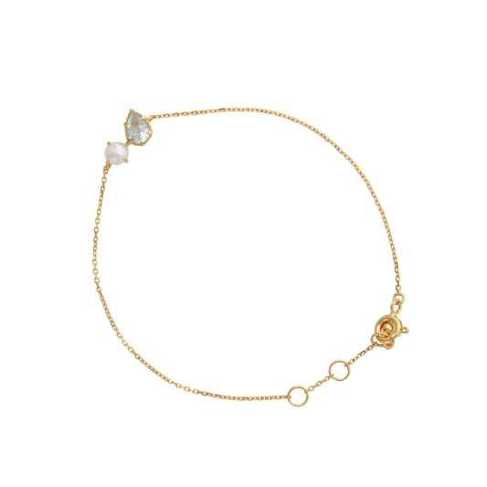 Silberarmband 18ct goldplattiert mit 4x6mm Topas & 4mm Perle, 16+3cm