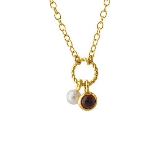 Silbercollier, 18ct goldplattiert, mit Granat & SWZ-Perle