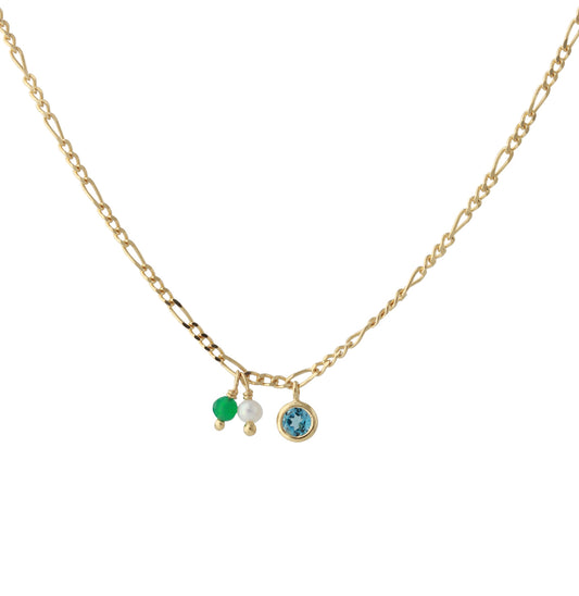 Silbercollier 18ct vergoldet mit Topas, Perle und Onyx grün, Kette 40+5 cm