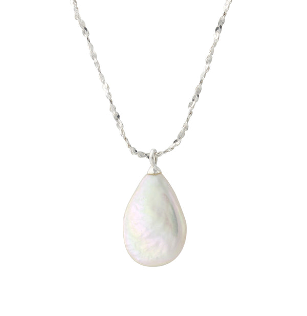 Silbercollier mit 9x13mm SWZ-Perle, Kette 40+5 cm
