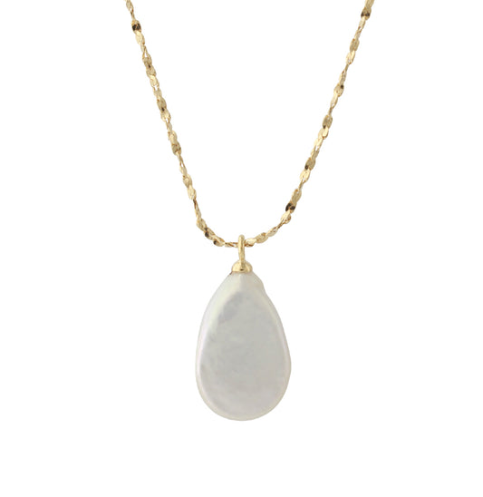 Silbercollier 18ct vergoldet mit 9x13mm SWZ-Perle, Kette 40+5 cm