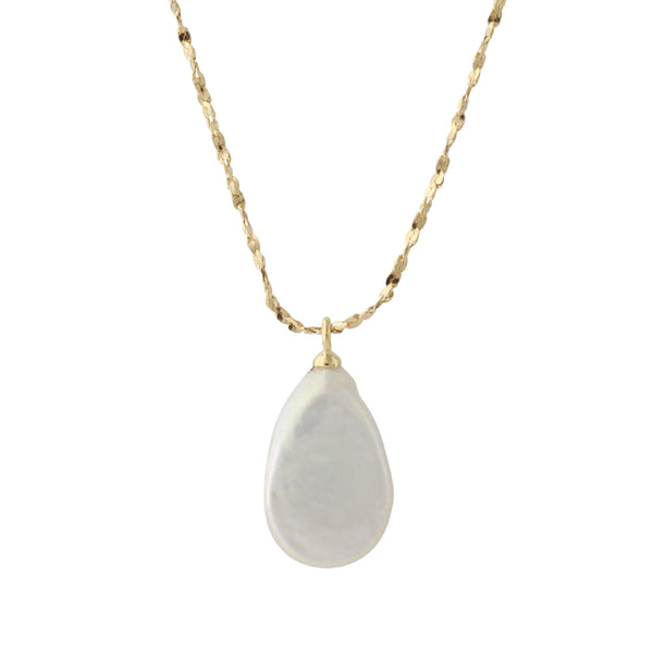 Silbercollier 18ct vergoldet mit 9x13mm SWZ-Perle, Kette 40+5 cm