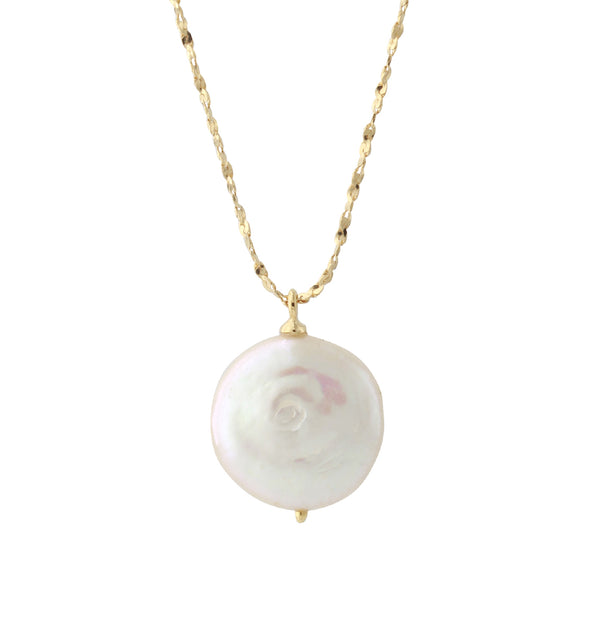 Silbercollier 18ct vergoldet mit 13mm SWZ-Perle, Kette 40+5 cm