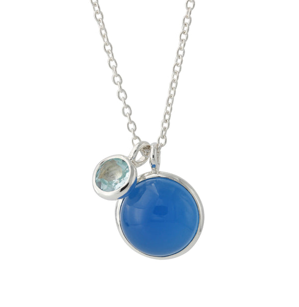 Silbercollier mit 12mm Chalcedon & 6mm Topas, Kette 40+5 cm