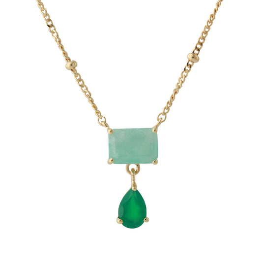 Silbercollier 18ct vergoldet mit 5x7mm Amazonit & 4x6mm Onyx grün, Kette 40+5 cm