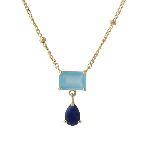Silbercollier 18ct vergoldet mit 5x7mm Chalcedon & 4x6mm Sodalith, Kette 40+5 cm