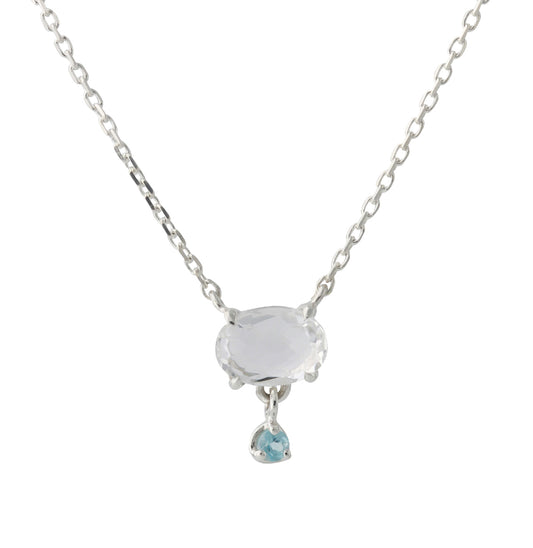 Silbercollier mit 5x7mm Bergkristall & 2mm Topas, Kette 40+5 cm