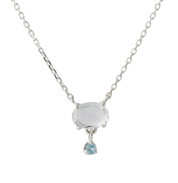 Silbercollier mit 5x7mm Bergkristall & 2mm Topas, Kette 40+5 cm