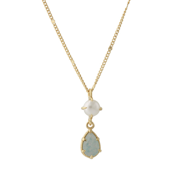 Silbercollier 18ct vergoldet mit 4x6mm Blauquartz & 4mm SWZ-Perle, Kette 40+5 cm