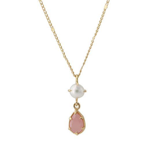 Silbercollier 18ct vergoldet mit 4x6mm Rosenquartz & 4mm SWZ-Perle, Kette 40+5 cm