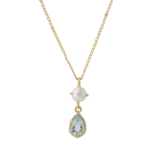 Silbercollier 18ct vergoldet mit 4x6mm Topas & 4mm SWZ-Perle, Kette 40+5 cm