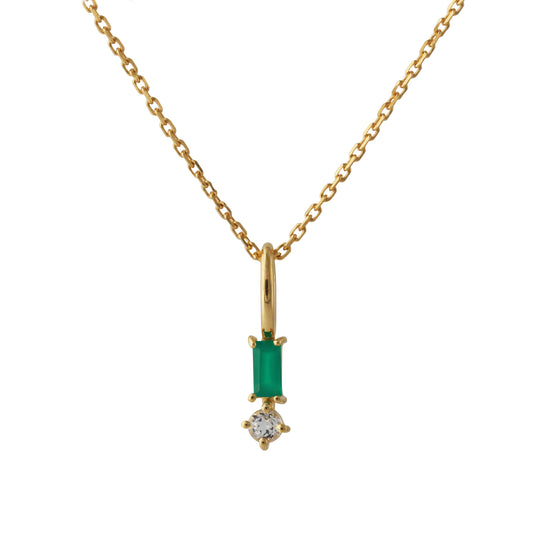 Silbercollier 18ct goldplattiert mit 2x4mm Onyx grüm & 2,5mm Topas, Kette 40+5cm