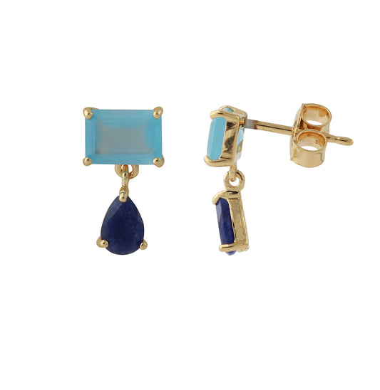 Silver earrings gold-plated with London Blue Topaz | Fine flat