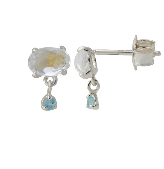 Silver earrings gold-plated with London Blue Topaz | Fine flat