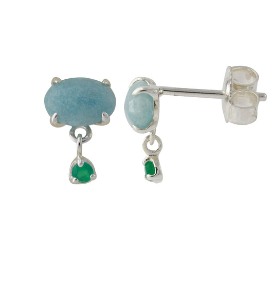 Silver earrings gold-plated with London Blue Topaz | Fine flat