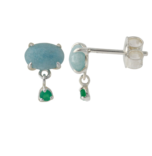 Silver earrings gold-plated with London Blue Topaz | Fine flat