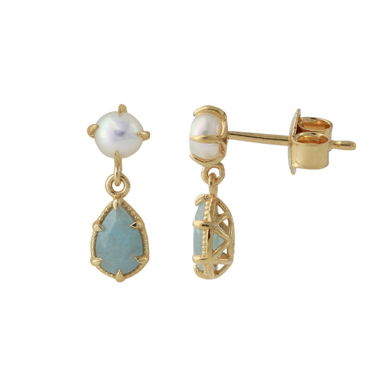 Silver earrings gold-plated with London Blue Topaz | Fine flat