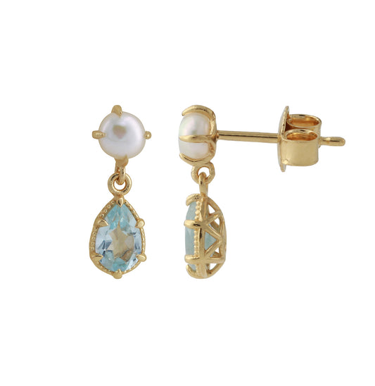 Silver earrings gold-plated with London Blue Topaz | Fine flat