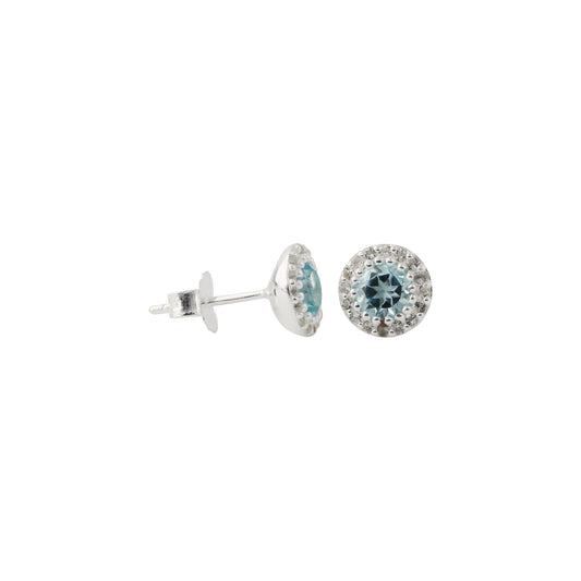 silver earrings round topaz
