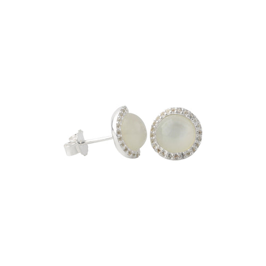 silver earrings round topaz