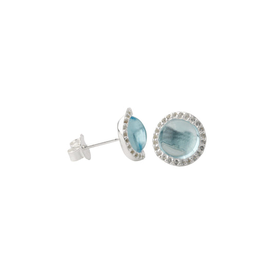 silver earrings round topaz