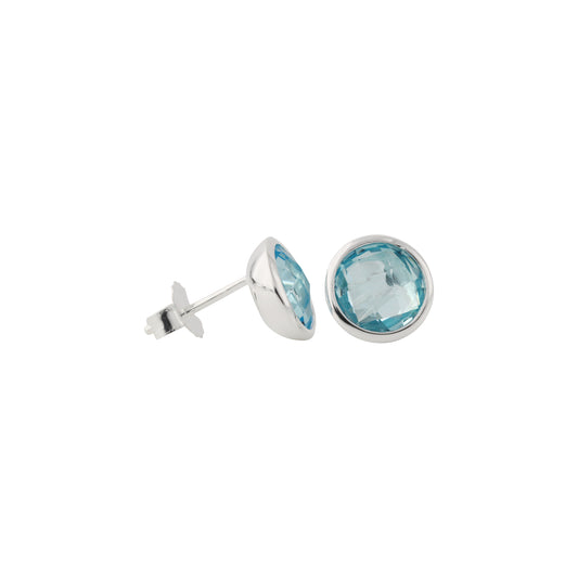 silver earrings round topaz