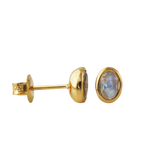 Silberohrstecker mit 4x6mm Mondstein, 18ct goldplattiert
