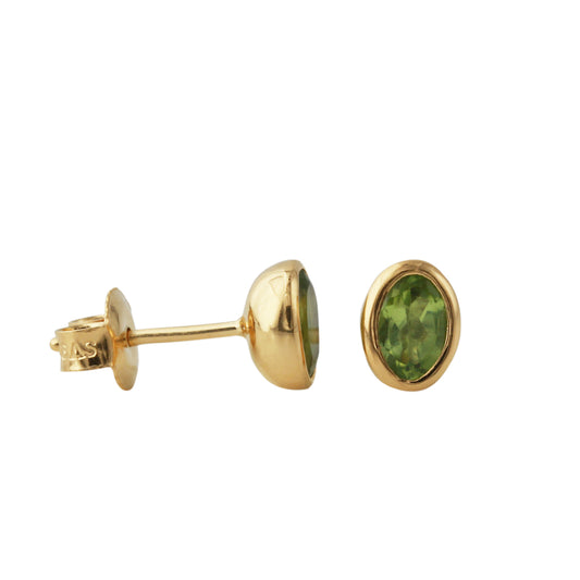 Silberohrstecker mit 4x6mm Peridot, 18ct goldplattiert