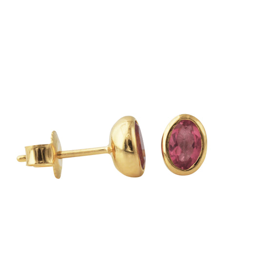 Silberohrstecker mit 4x6mm Pink Topas, 18ct goldplattiert