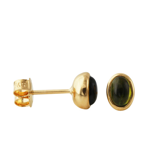 Silberohrstecker mit 4x6mm Turmalin, 18ct goldplattiert