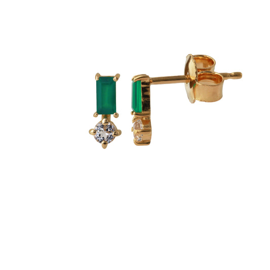 Silberohrstecker, 18ct goldplattiert mit 2x4mm Onyx grün & 2,5mm Topas