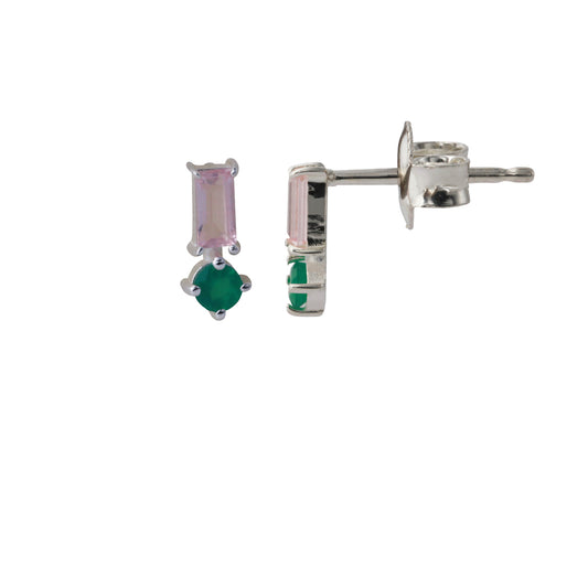 Silberohrstecker mit 2x4mm Rosenquartz & 2,5mm Onyx grün