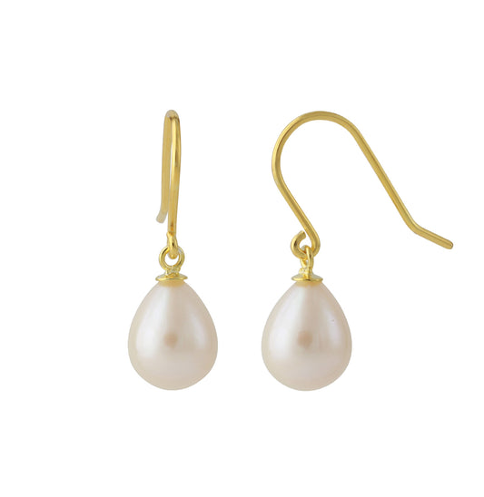 Süsswasserperlenohrhänger, ca 7x10mm, weiss 18ct goldplattiert