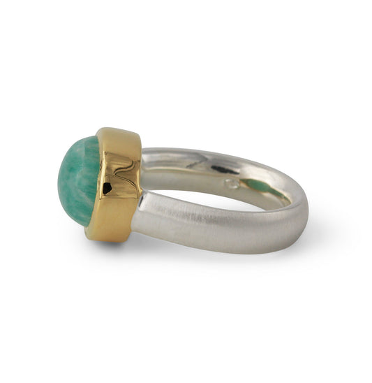 Silberring "Icur" mit 14x10mm Amazonit, 18ct vergoldet