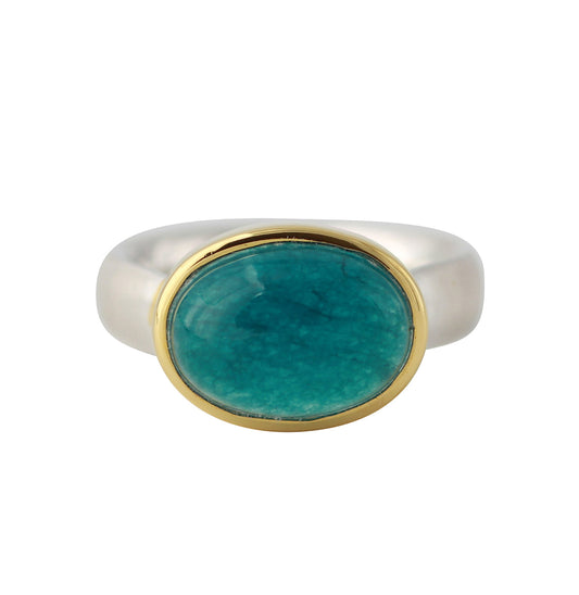 Silberring "Icur" mit 14x10mm Apatit, 18ct vergoldet
