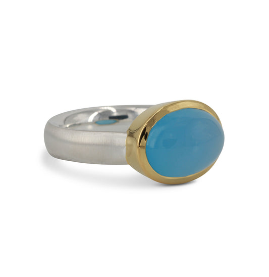 Silberring "Icur" mit 14x10mm Chalcedon, 18ct vergoldet