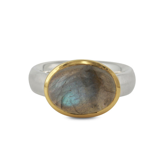 Silberring "Icur" mit 14x10mm Labradorit,  18ct vergoldet