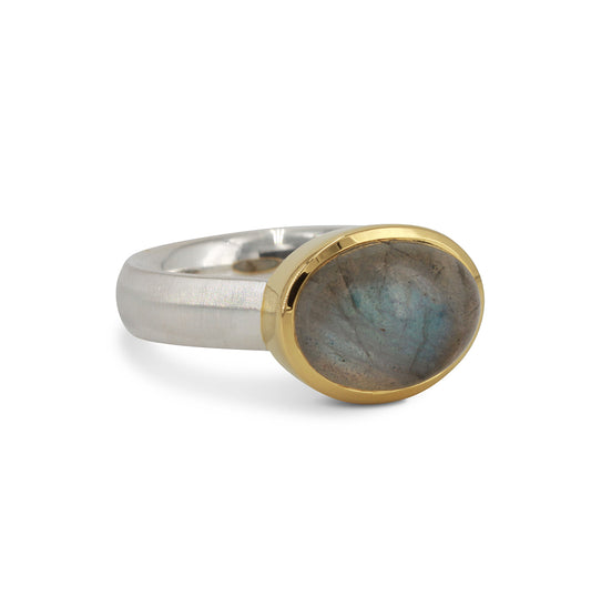Silberring "Icur" mit 14x10mm Labradorit,  18ct vergoldet