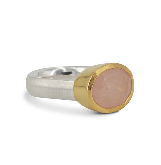 Silberring "Icur" mit 14x10mm Rosenquarz fac., 18ct vergoldet