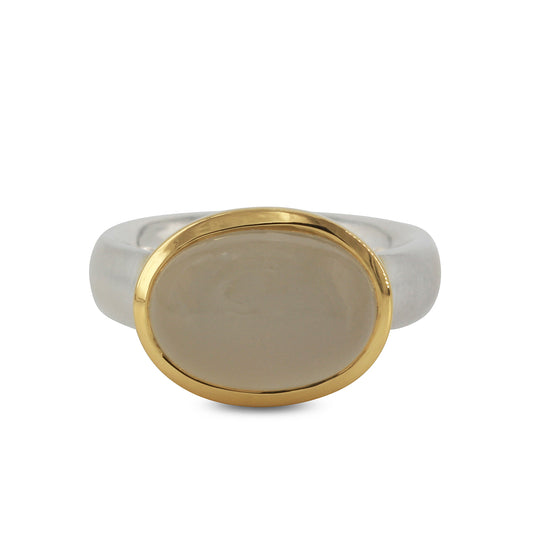 Silberring "Icur" mit 16x12mm Mondstein grau, 18ct vergoldet