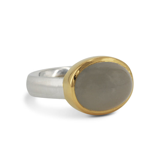 Silberring "Icur" mit 16x12mm Mondstein grau, 18ct vergoldet