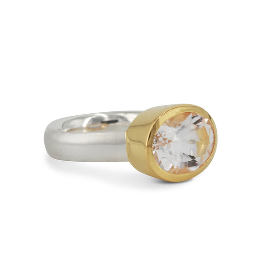 Silberring "Icur" mit 14x10mm Bergkristall, 18ct vergoldet